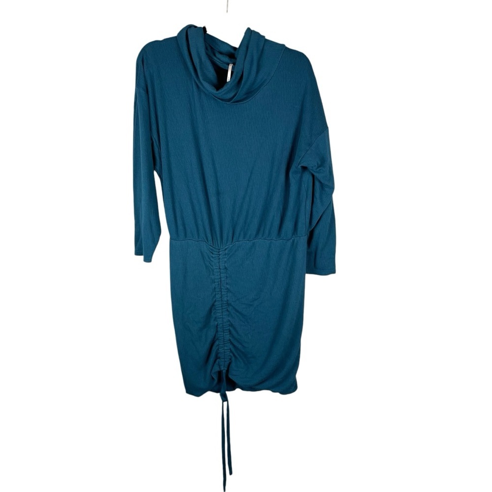 Free People Cowl Neck Ruched Midi Dress - Size Medium, Teal Blue